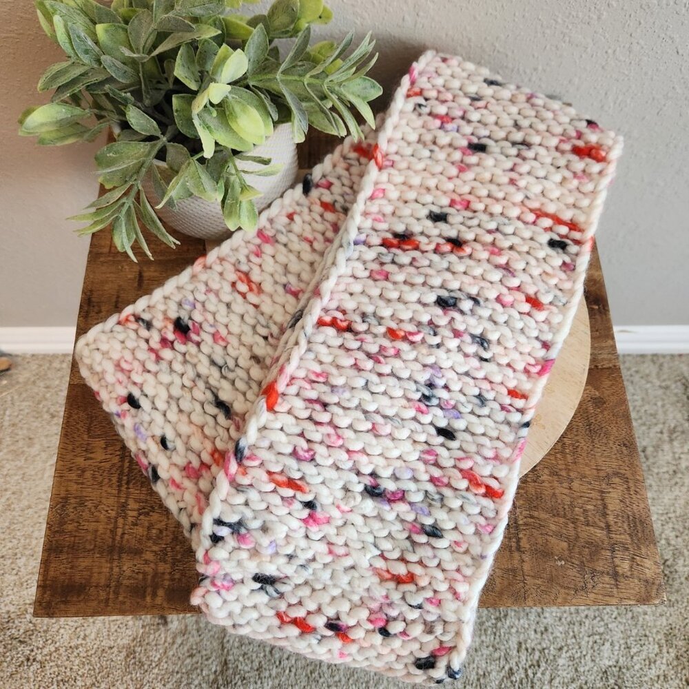 Handmade Colorful Speckled White and Pink Winter/Fall Scarf
